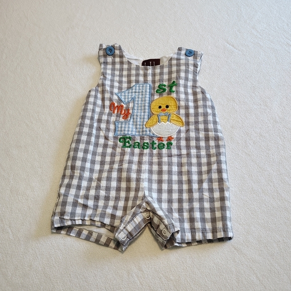Lil Cactus Boys Checked Grey White My First Easter Jon Jon Outfit Size 3-6 Mo - Picture 2 of 6